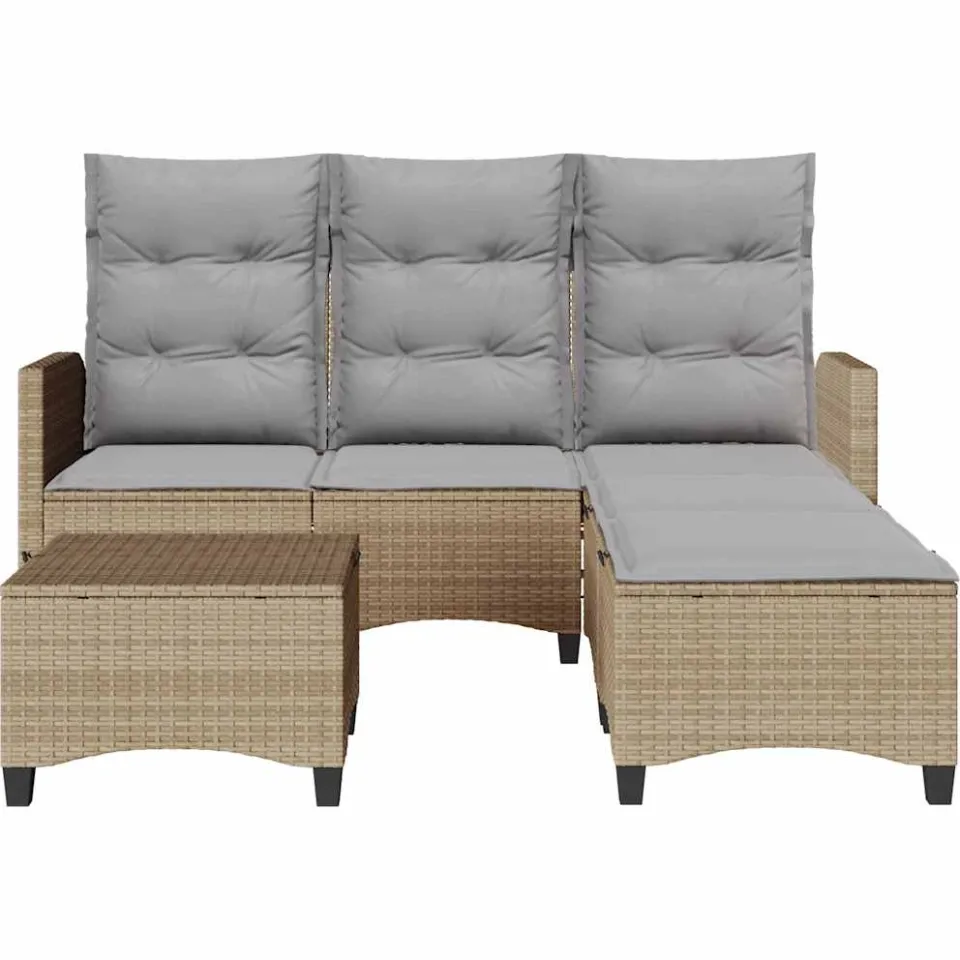 vidaXL 3-delige Tuinbankstel met kussens L-vormig beige poly rattan, foto 4