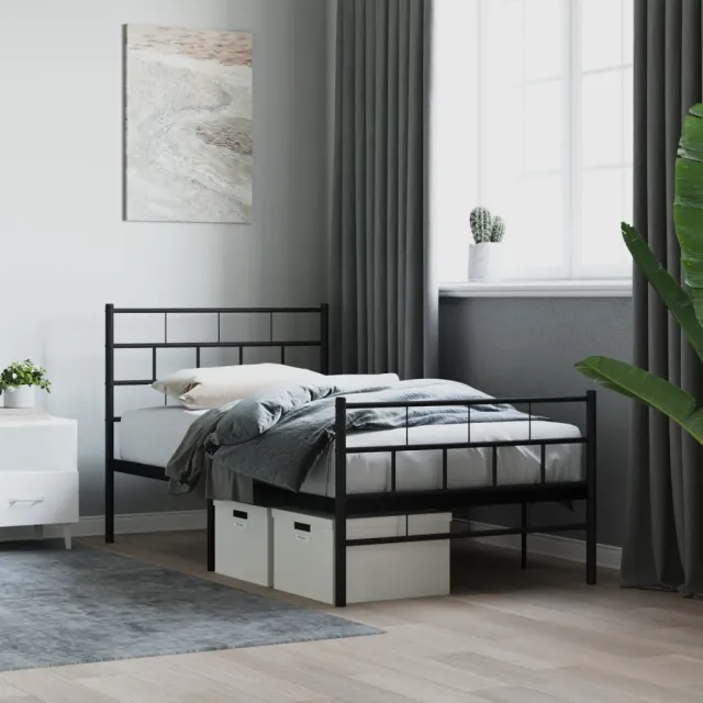 vidaXL Bedframe met hoofd- en voeteneinde metaal zwart 90x200 cm