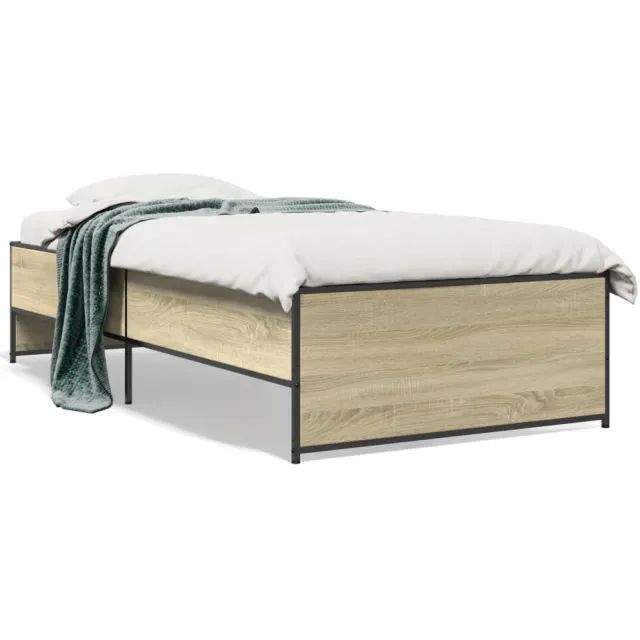 vidaXL Bedframe bewerkt hout en metaal sonoma eikenkleurig 100x200 cm