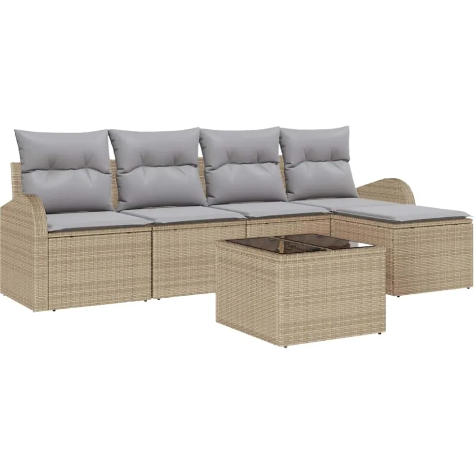 vidaXL Tuin Sofa Set 6 st Beige poly rattan