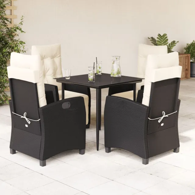 vidaXL 5-delige Tuinset met kussens poly rattan zwart, foto 2