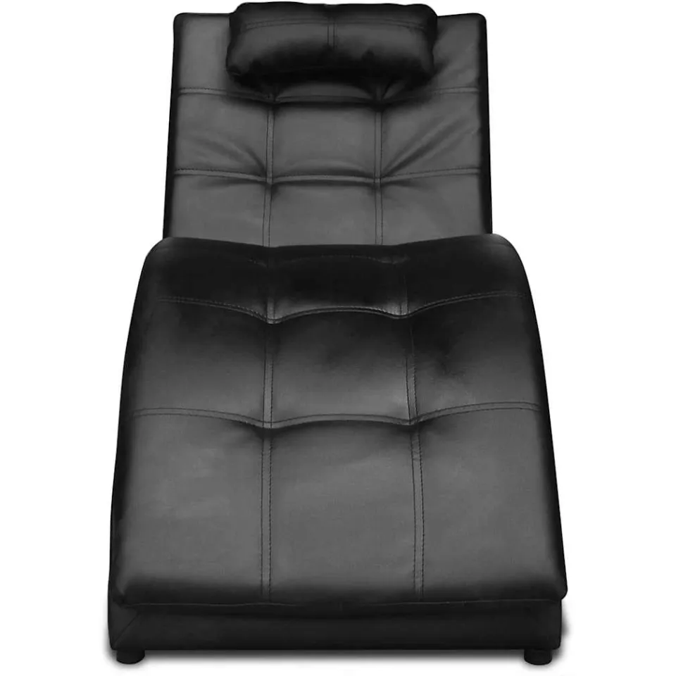 vidaXL Chaise longue met kussen kunstleer zwart, foto 2
