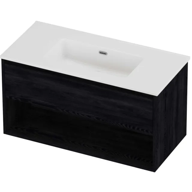 Proline Tribute Badmeubelset Porselein Elegant Schap 100x46x54 cm Glans Wit Black Oak Eiken