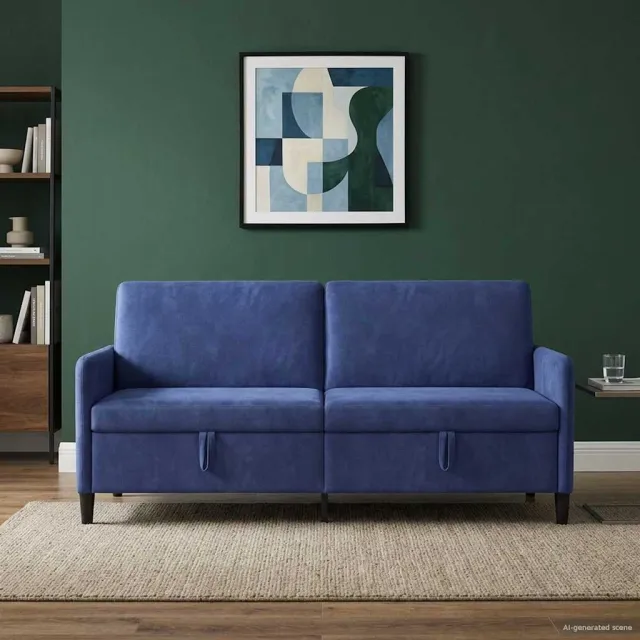 vidaXL Bank met opslag 3-zits Politieblauw 192 x 78 x 87 cm Polyester