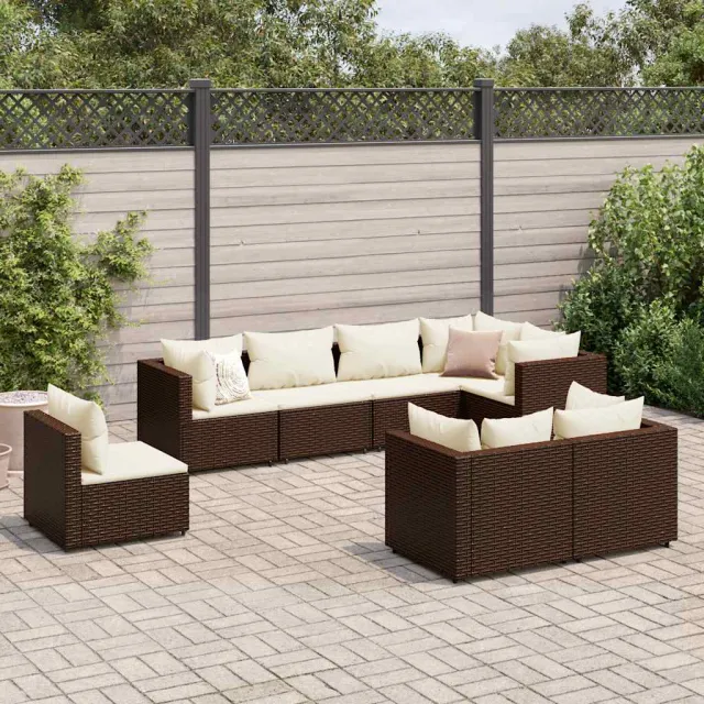 vidaXL 8-delige Loungeset met kussens poly rattan bruin, foto 2