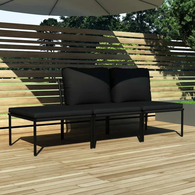 vidaXL 3-delige Loungeset met kussens PVC zwart, foto 2