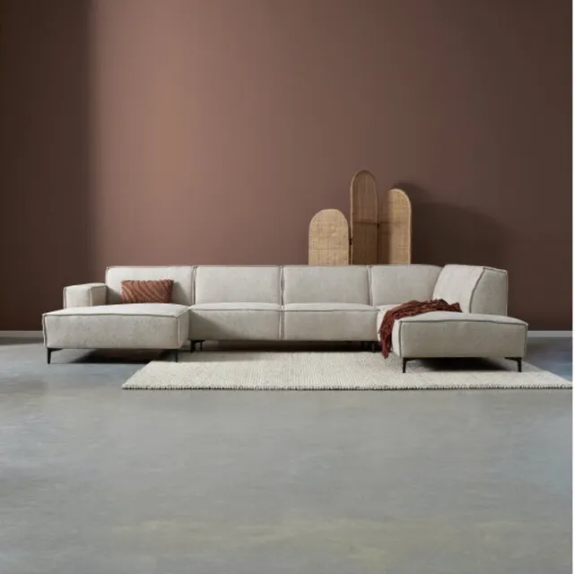 PEPP Interiors RIVER U-bank ottoman rechts en chaise longue links - chenille Majestic 603 beige - 368x218x80 cm