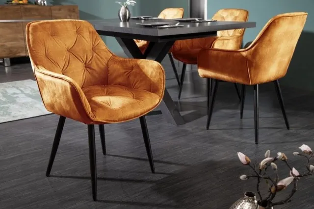 Invicta Interior Design stoel MILANO mosterdgeel fluweel met Chesterfield quilting - 41179 Zie omschrijving
