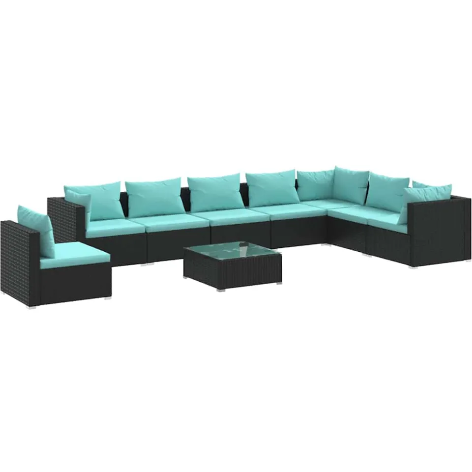 vidaXL 9-delige Loungeset met kussens poly rattan zwart