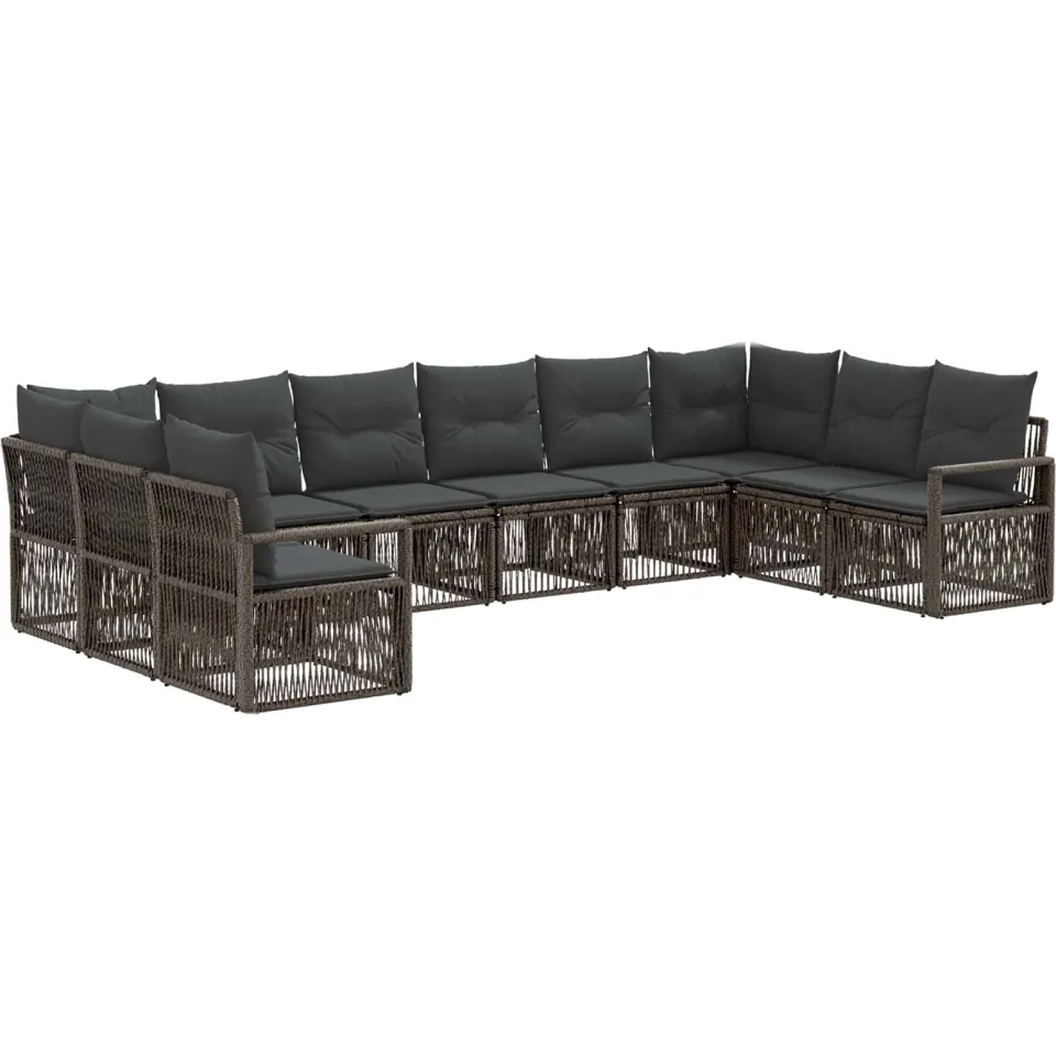 vidaXL Tuinbankenset 10 st 10-zits Grijs poly rattan, foto 3