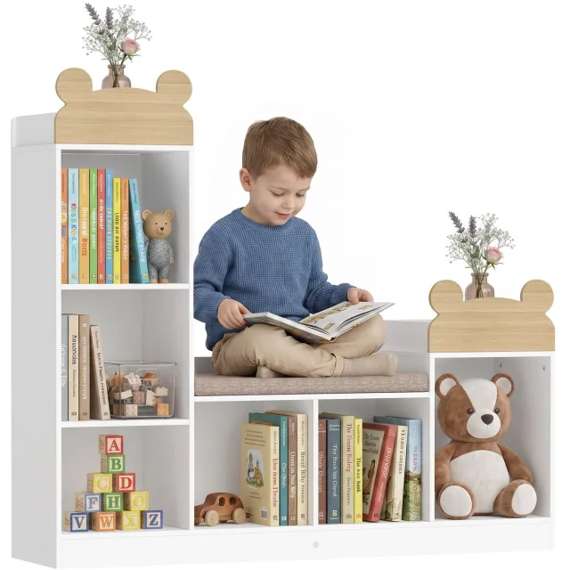 AIYAPLAY Kinderboekenkast - MDF, Oxford-stof - 121 x 30 x 106 cm - Wit