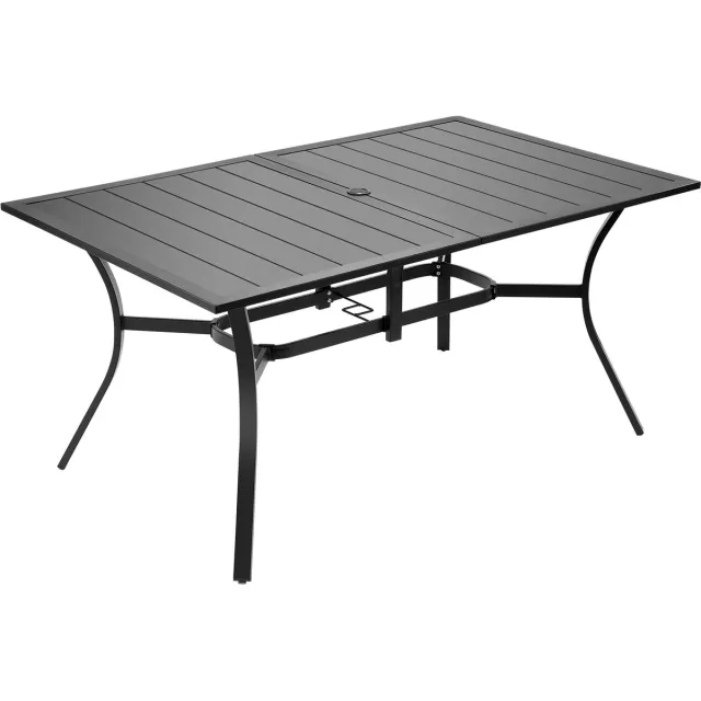 Vevor Patiotafel Tuintafel Balkontafel (1500 x 960 x 725 mm) Gemaakt van koolstofstaal Rechthoekige eettafel voor tuin, patio, tuin, veranda, waterdicht, met 38 mm parasolgat, draagvermogen van 68 kg Zwart