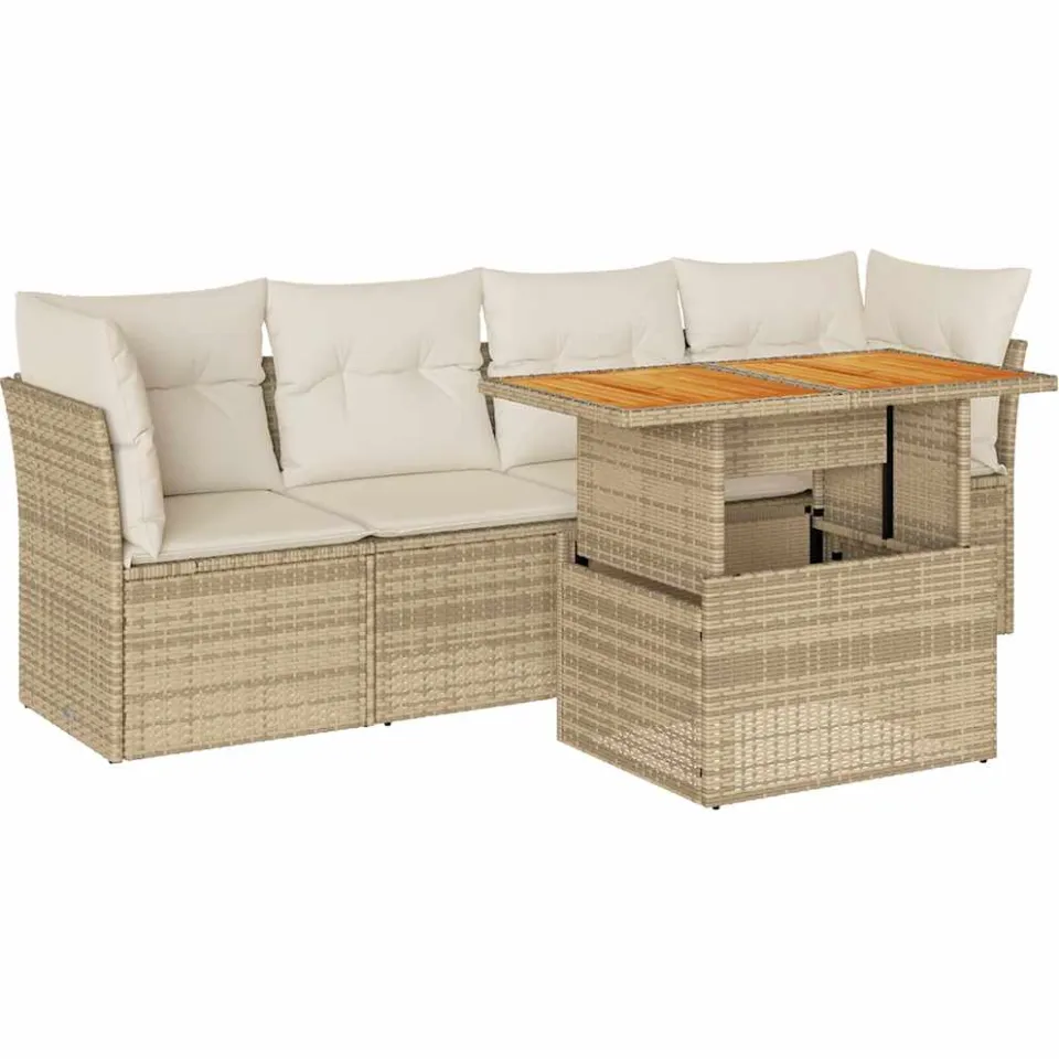 vidaXL 5-delige Loungeset met kussens poly rattan beige, foto 3