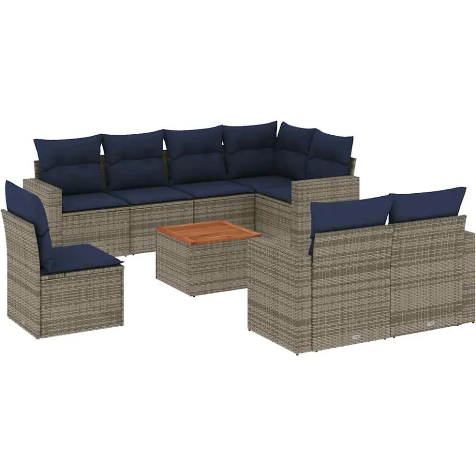 vidaXL 9-delige Loungeset met kussens poly rattan grijs, foto 3