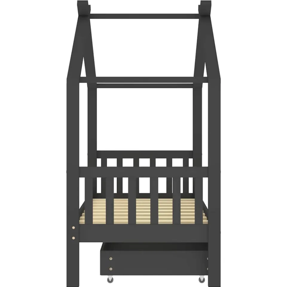 vidaXL Kinderbedframe met lade grenenhout donkergrijs 80x160 cm