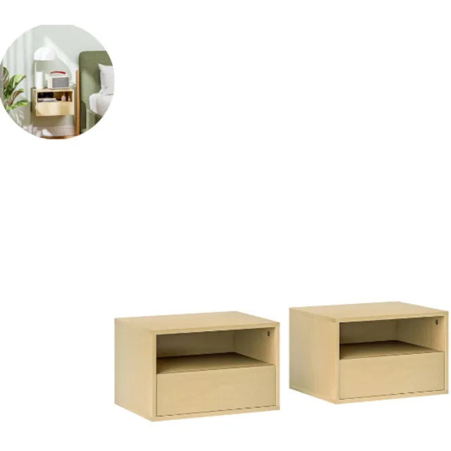GranMaison Nachtkastjes - set van 2 - met Lade - Wandkast - Hout - Natuur - Ladekastje - Dressoir - Hal - 45B x 35D x 27.5H cm