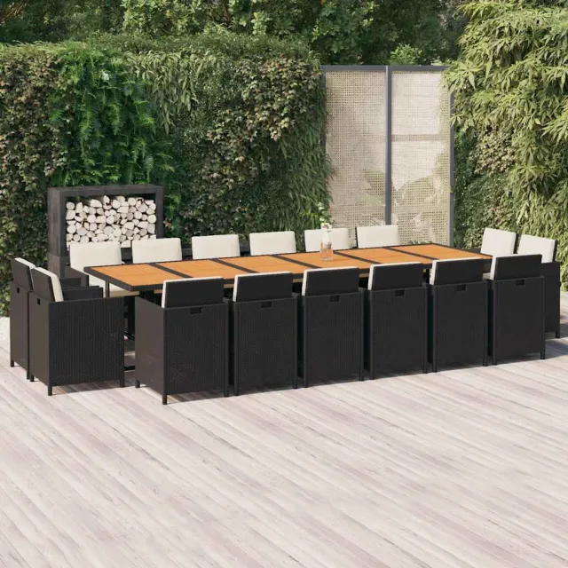 vidaXL 17-delige Tuinset met kussens poly rattan zwart, foto 2