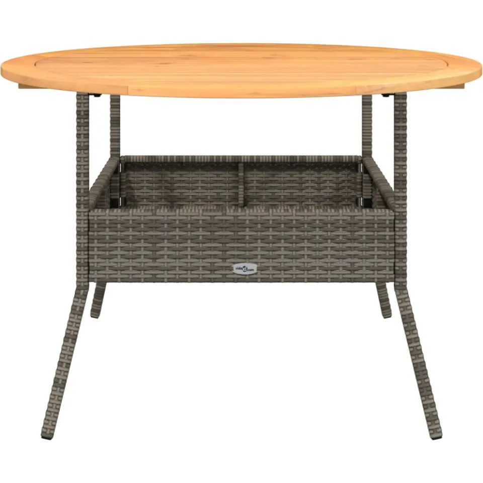 vidaXL Tuintafel met acaciahouten blad Ø110x71 cm poly rattan grijs, foto 4