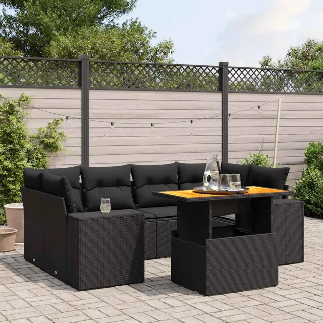 vidaXL 7-delige Loungeset met kussens poly rattan zwart, foto 2