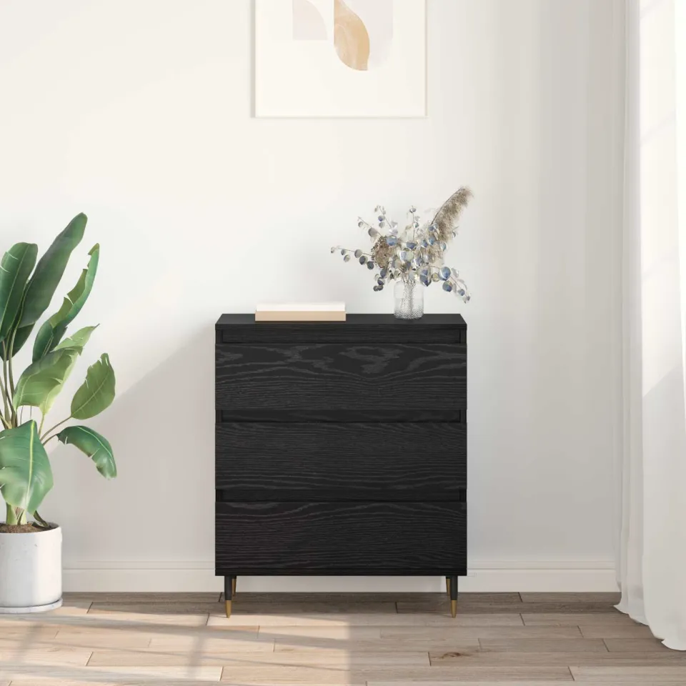 vidaXL Dressoir Zwart Eiken 60 x 35 x 70 cm Bewerkt hout, foto 3