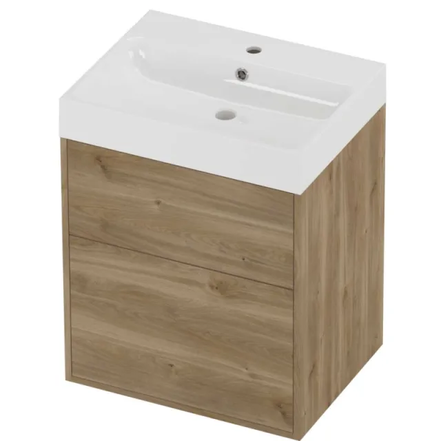 Proline Podium Badmeubelset Polystone Loft 1 Kraangat Voor Grepen 60x46x75 cm Glans Wit Cider Oak Eiken