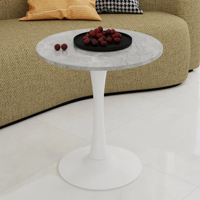 MODENUIT Ronde Salontafel - Moderne Tafel Voor Woonkamer En Eethoek - Kunstmarmer Grijs-Wit - Voor 2-4 Personen