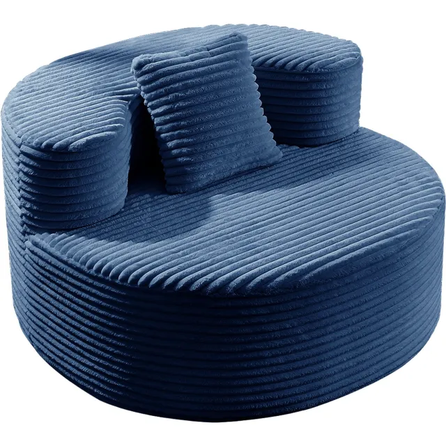 MUVANO Zitzak voor volwassenen - Loungestoel met rugleuning - Ribstof en schuimvulling - Rond - 112 x 105 x 59 cm - Woonkamer en slaapkamer - Blauw