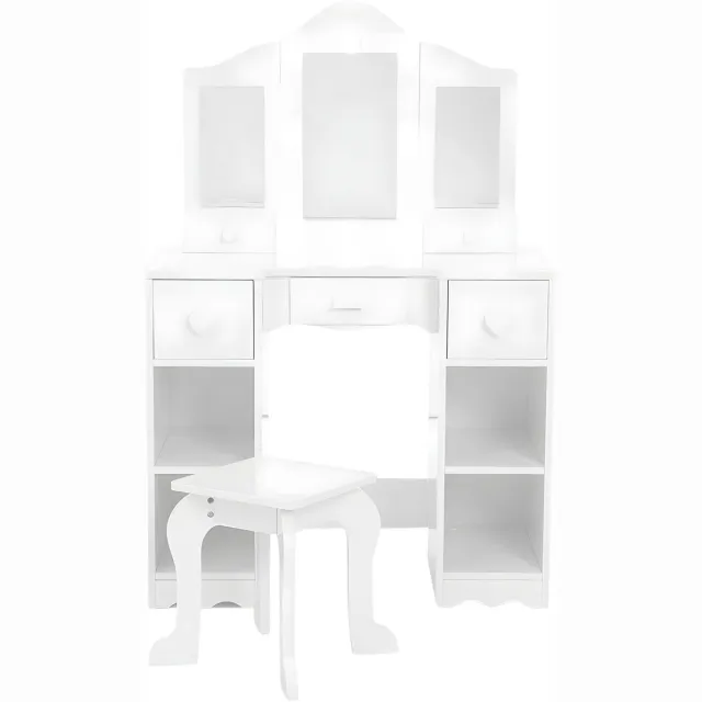 Happiq Kinderkaptafel met Spiegel & Stoel - Make-up Speelset voor Peuters - Wit White