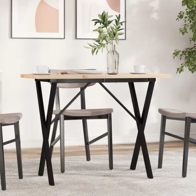 vidaXL Eettafel X-frame 100x50x75,5 cm massief grenenhout en staal Bruin