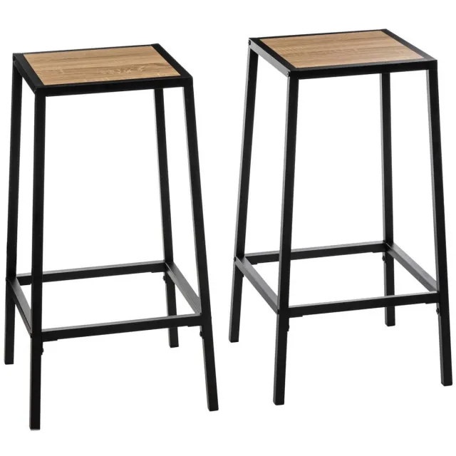 5 Five Simply Smart Set van 2 metalen barkrukken met zitting in houtlook ALIAJ Noir