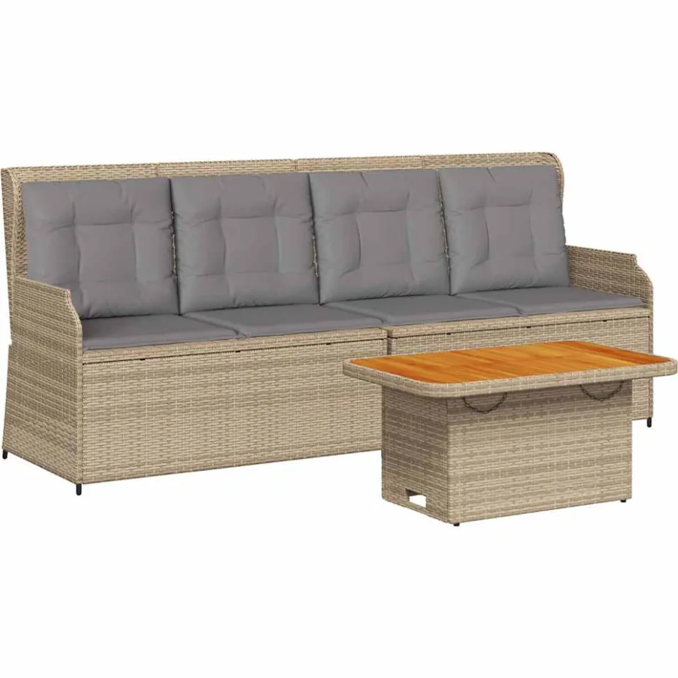 vidaXL 3-delige Loungeset met kussens poly rattan beige, foto 3