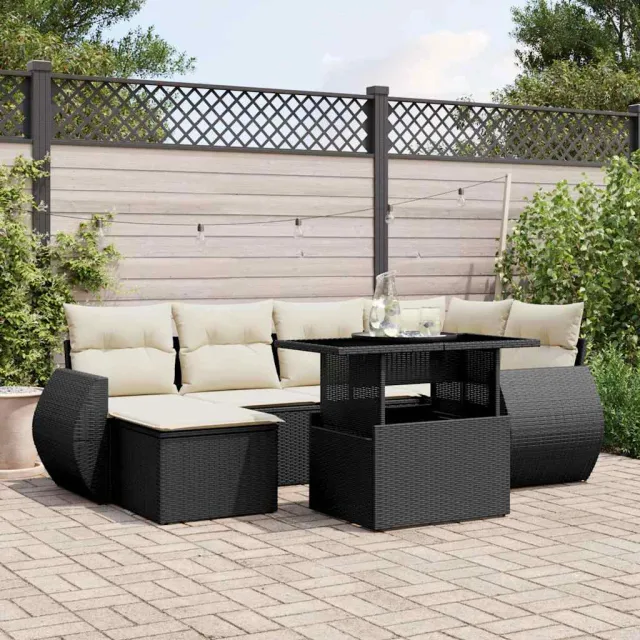 vidaXL 7-delige Loungeset met kussens poly rattan zwart, foto 2
