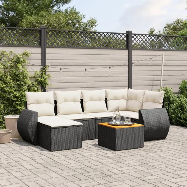 vidaXL 7-delige Loungeset met kussens poly rattan zwart, foto 2