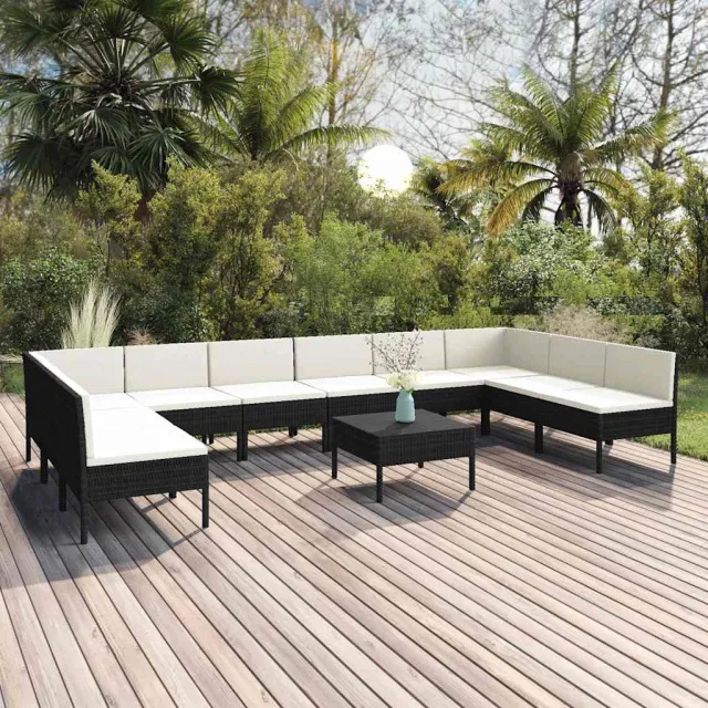 vidaXL 11-delige Loungeset met kussens poly rattan zwart, foto 2
