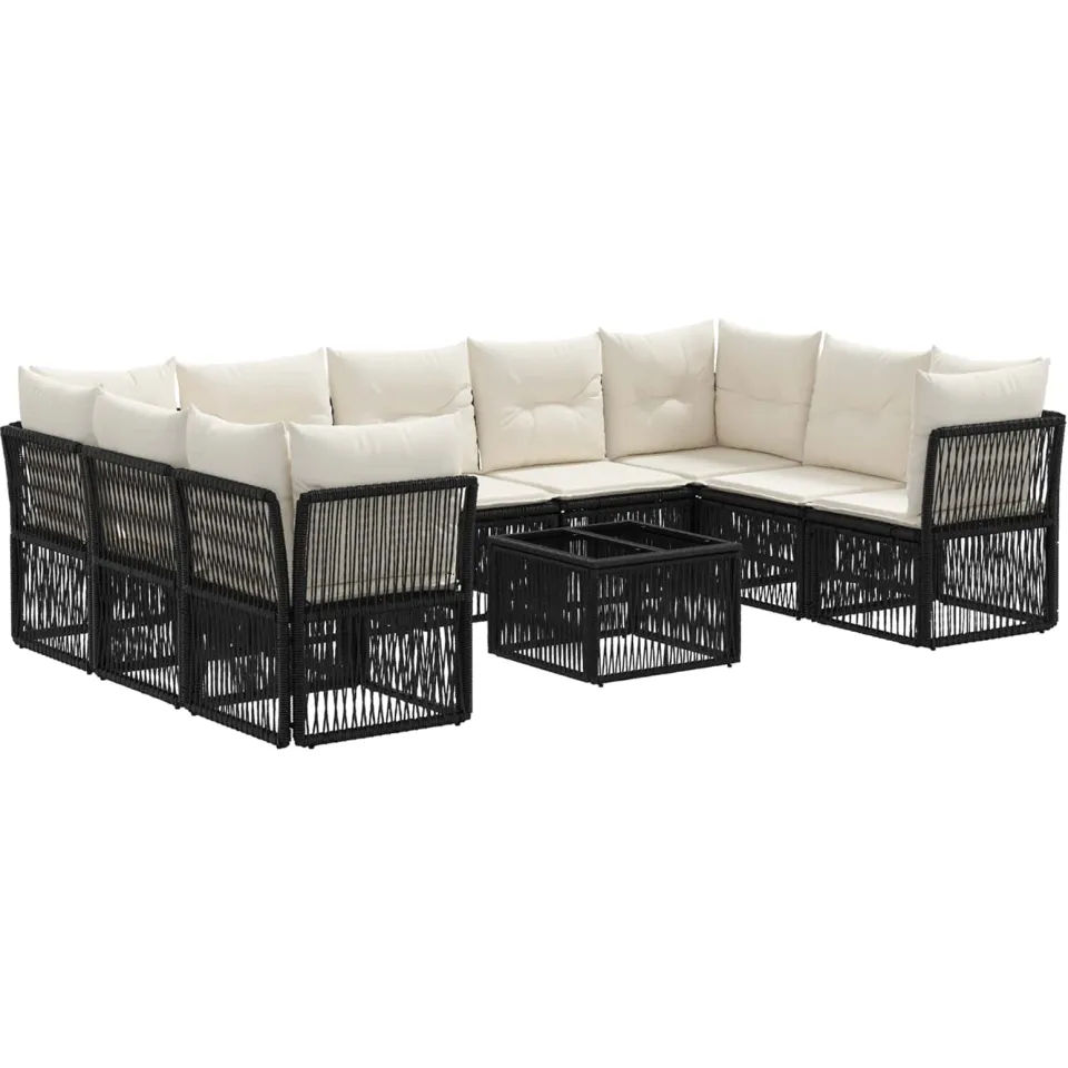 vidaXL Tuinbankenset 10 st 9-zits Zwart poly rattan, foto 3