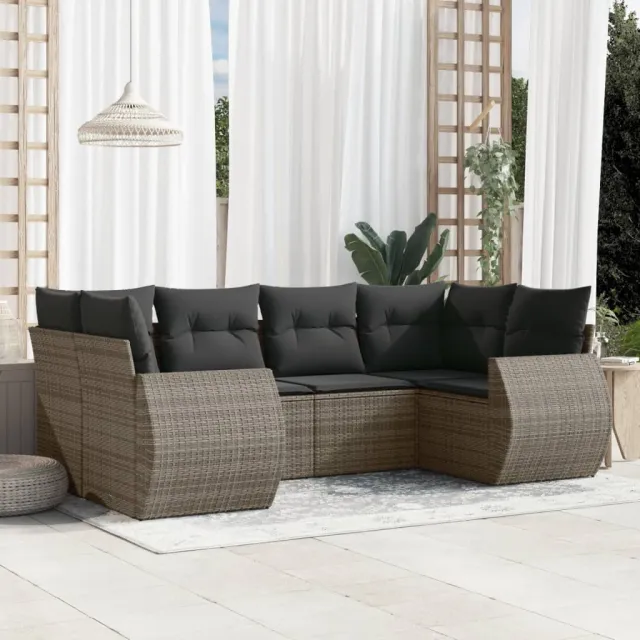 vidaXL 6-delige Loungeset met kussens poly rattan grijs, foto 2