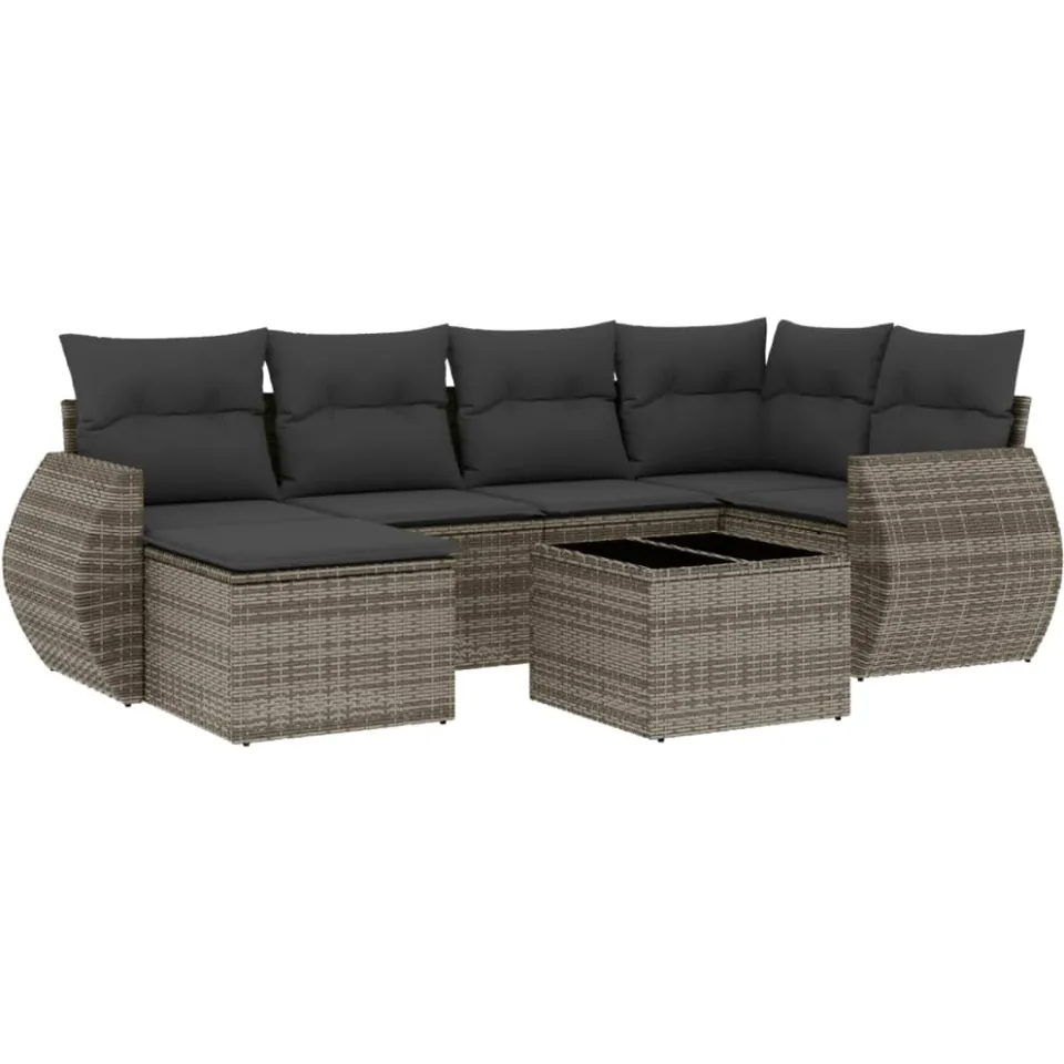 vidaXL 7-delige Loungeset met kussens poly rattan grijs, foto 3