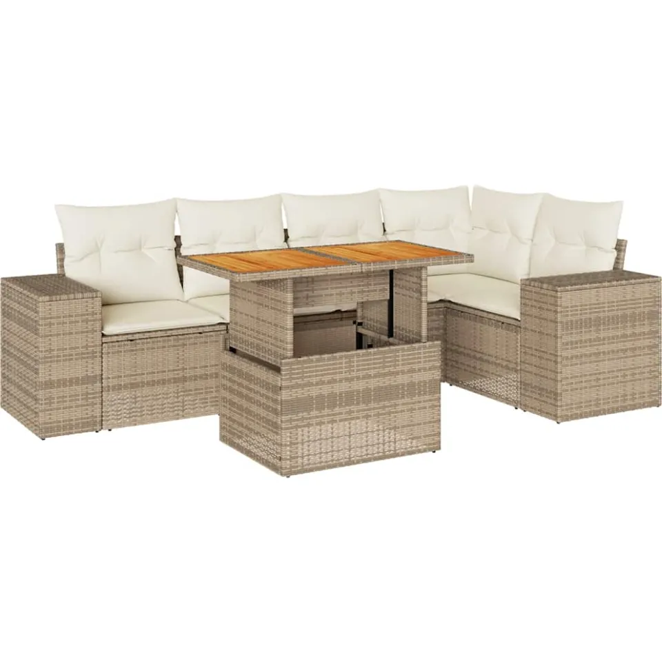 vidaXL 6-delige Loungeset met kussens poly rattan beige, foto 3