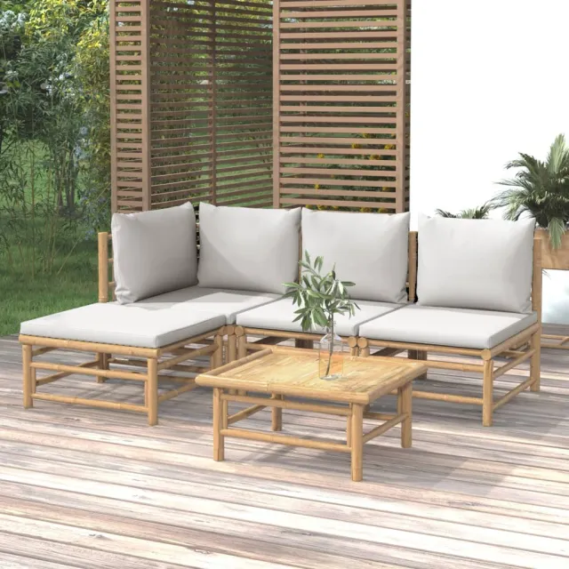 vidaXL 5-delige Loungeset met kussens bamboe lichtgrijs Bruin