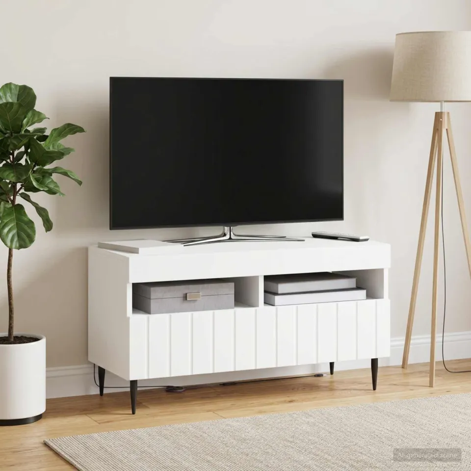 vidaXL LED tv-meubel ZWOLLE 81 x 35 x 43 cm Wit Bewerkt hout, foto 4