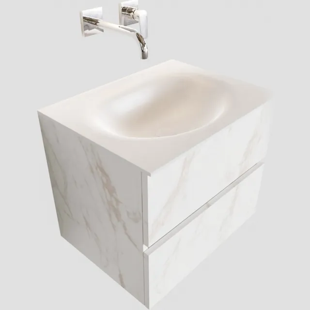 Boss & Wessing Badkamermeubel BWS Madrid Carrara Mat 60 cm Solid Surface Wastafel (0 kraangaten, 2 lades)