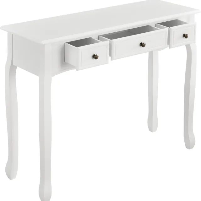 en.casa Console tafel sidetafel met 3 lades landelijk 100x35x78 cm wit
