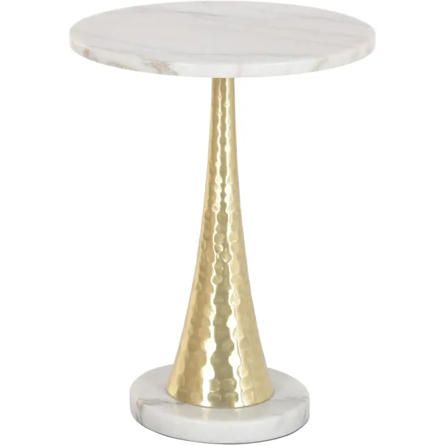 Atmosphera Bijzettafel / salontafel Elegance - goud - metaal / marmer - rond - D41 x H53 cm - luxe wonen Goudkleurig