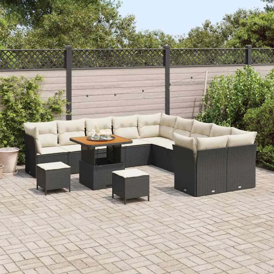 vidaXL Tuinbankenset 13 st Zwart poly rattan, foto 2