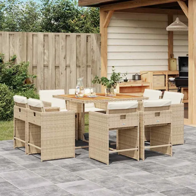 vidaXL 9-delige Tuinset met kussens poly rattan beige, foto 2
