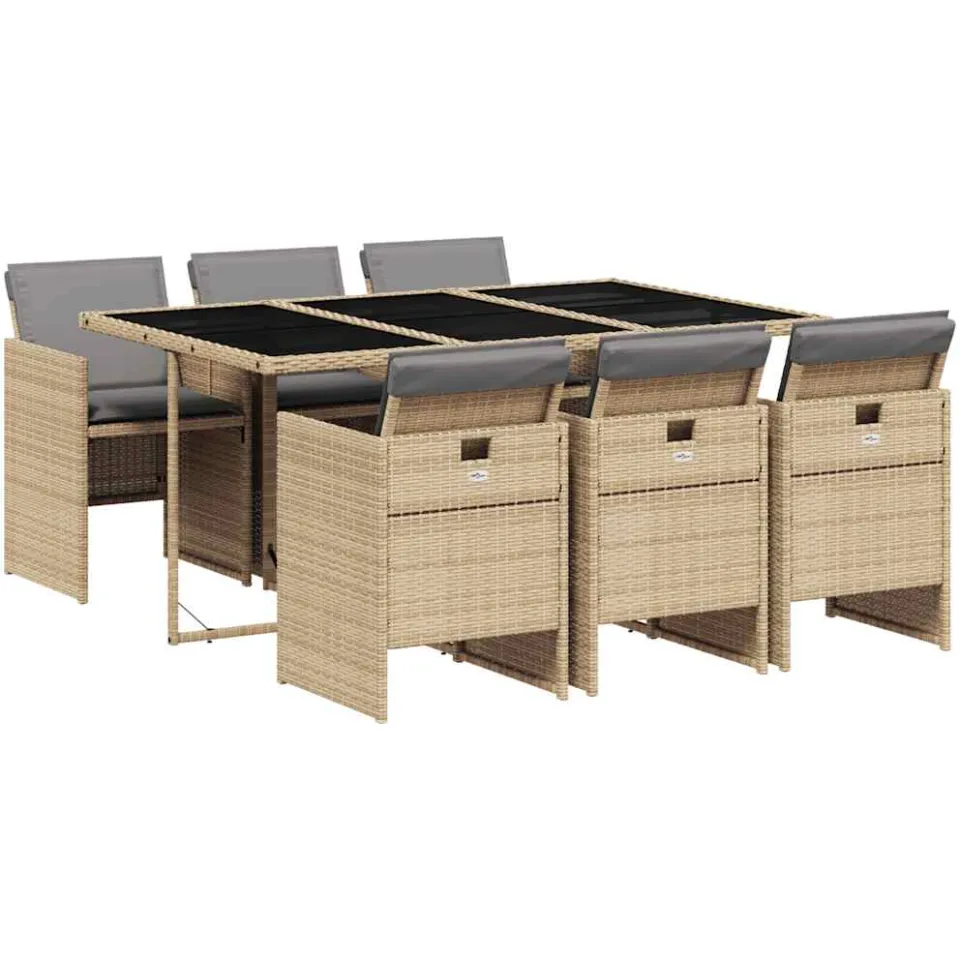 vidaXL 7-delige Tuinset met kussens poly rattan gemengd beige, foto 3