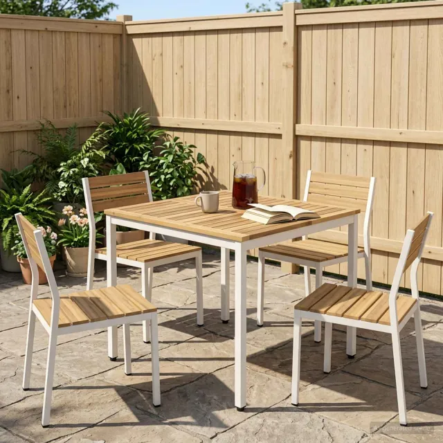 vidaXL Tuindiner tafel NAARDEN Witgewassen 80 x 80,5 x 75 cm, foto 2