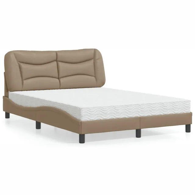 vidaXL Bed met matras "Hvar" kunstleer cappuccinokleurig 140x200 cm Bruin