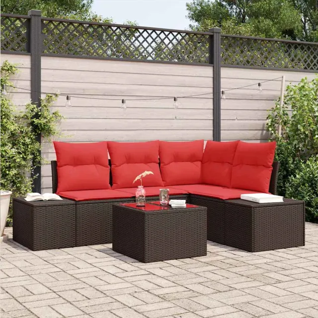 vidaXL Tuinbankenset met opslag Bruin en Rood poly rattan, foto 2
