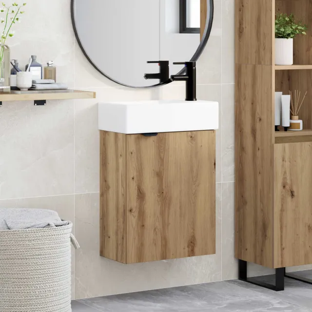 vidaXL Badkamermeubel met kraan Artisanaal eiken 45,5 x 22,5 x 84 cm Bruin